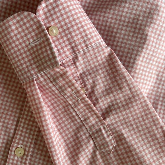 Lauren Ralph Lauren Button Down No Iron Shirt Pink and White Check Women Size L - Picture 6 of 9